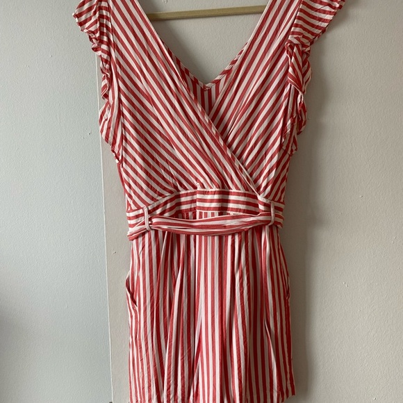 Ann Taylor LOFT Red & White Striped Flutter Tie Waist Romper - Picture 7 of 10